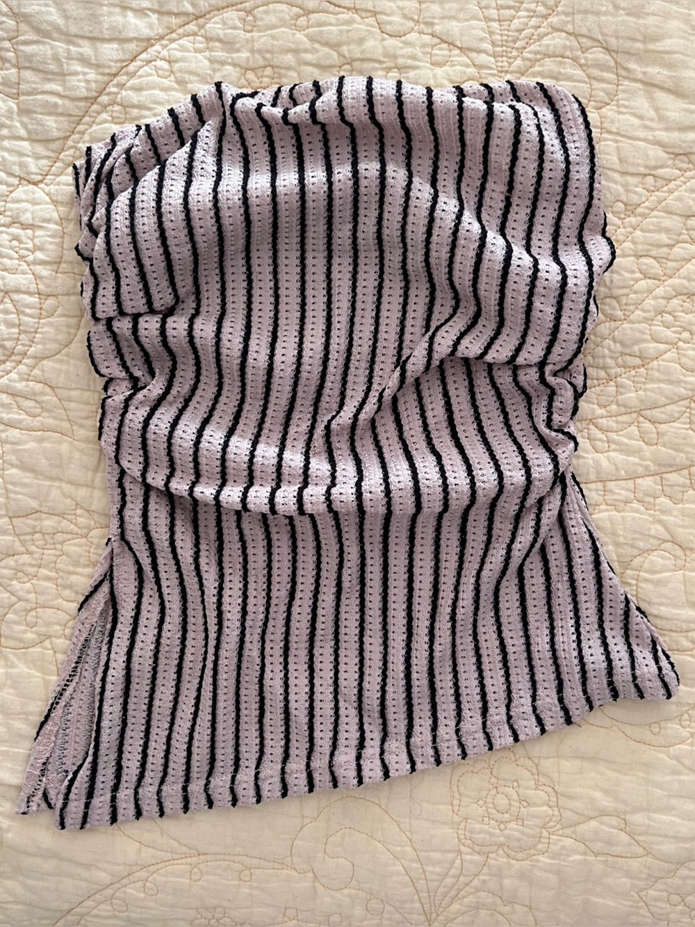 Striped Beige Black Asymmetrical Crochet Tube Top